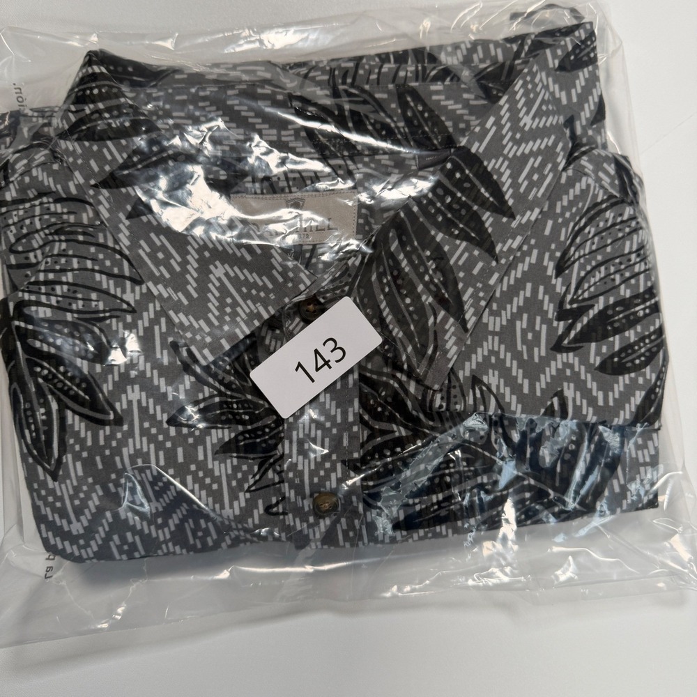 Oak Hill Button Down Shirt Mens 3XL Grey Black Tropical Leaf Cotton Big Tall - Picture 8 of 8